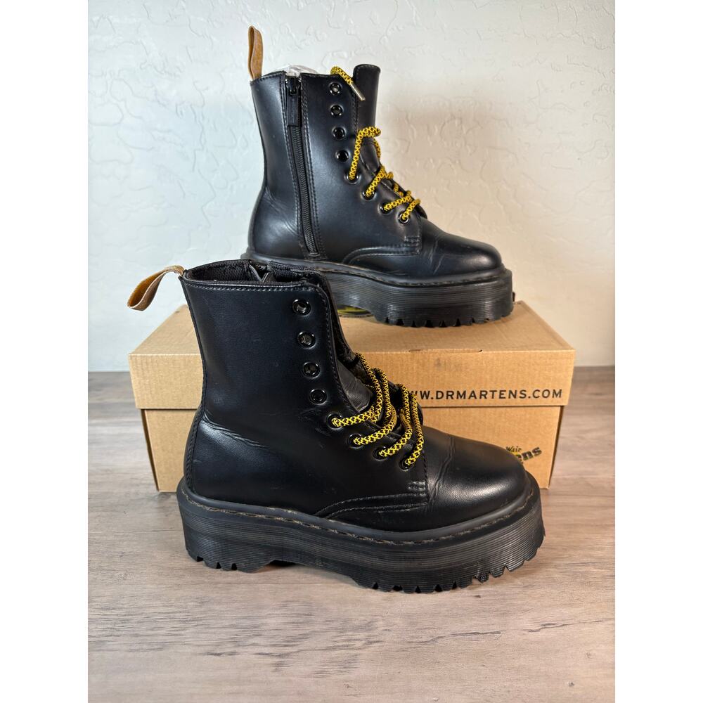 Dr. Martens Jadon Black Leather‎ Platform Boots Side Zip Chunky Quad Sole Mens 6